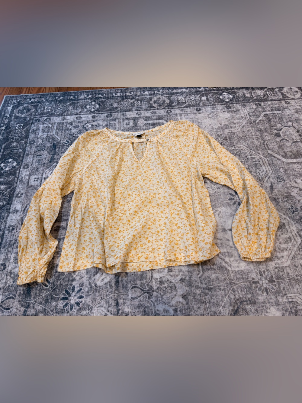 Universal Thread Yellow Floral Peasant Blouse with Keyhole Tie